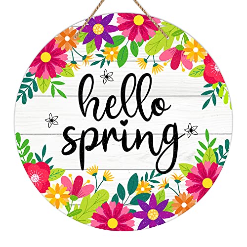 SICOHOME Hello Spring Door Sign 11.5" Colorful Flowers Spring Decor Sign Welcome Spring Hanger Sign Farmhouse Spring Door Decorations Hanging For Home Front Door Wall Porch Indoor Outdoor Decor - color: Hello Spring 1