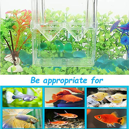 Tfwadmx Fish Breeding Box, 3 Rooms HD Aquarium Breeder Box with Suction Cups Hatchery Acrylic Fish Incubator Isolation with Artificial Plant for Guppy Hatchery - size: 3 Rooms