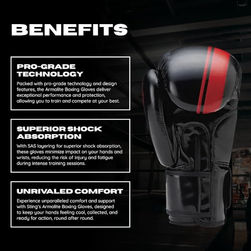 STING Armalite Boxing Gloves, Durable Boxing Equipment for Boxing Training, Balanced Weight Distribution - color: Black/Red, size: 16 Oz