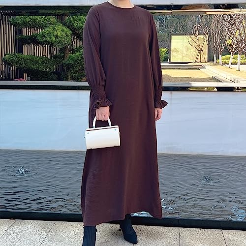 Women Prayer Dress Muslim Ramadan Garment Abaya Dubai Islam Jilbeb Long Dress Without Hijab - color: Dark Coffee, size: Small