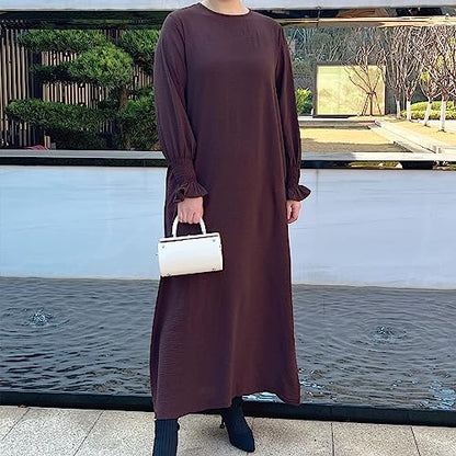 Women Prayer Dress Muslim Ramadan Garment Abaya Dubai Islam Jilbeb Long Dress Without Hijab - color: Dark Coffee, size: XX-Large