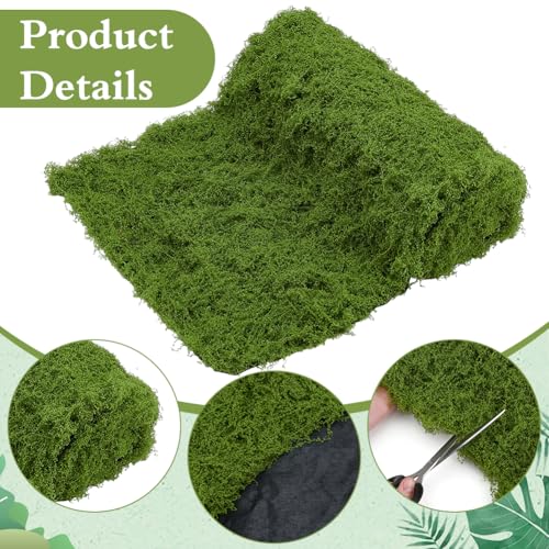 INFUNLY Artificial Moss Mat 19.7 * 78.7inches Green Moss Table Runner Fake Mossy Sheet Roll Waterproof Grass Carpet Blanket Christmas Fake Mossy Table Runner for DIY Fairy Garden Floral Wedding Decor