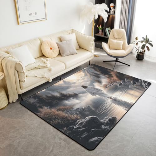Manfei God Walking on Water Kids Area Rug,Western Faith Bible Verse Indoor Floor Mat Entrance Rug for Girls Boys,Spiritual Modern Artwork Non Slip Rug,Dark Gray Couch Living Room Decor,3'x5' - color: A-dark Gray, size: 3'3" x 4'11" (Rectangular)