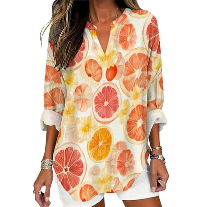 Womens Long Sleeve Shirts V Neck Loose Fit Oversized Graphic Tees Trendy Casual Womens Pullover Tropical Vacation Outfits - color: Style-02, size: Medium