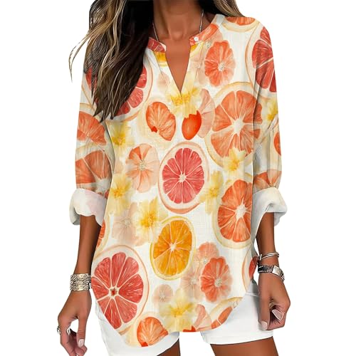 Womens Long Sleeve Shirts V Neck Loose Fit Oversized Graphic Tees Trendy Casual Womens Pullover Tropical Vacation Outfits - color: Style-02, size: X-Large