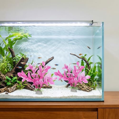 2 Pcs Betta Fish Tank Decor, Plastic Fish Decorations for Tank, Pink Aquarium Plants Ornaments for Betta Fishes Hammock Water Grass Accessories