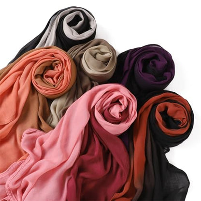 Fashion Gradient Color Hijab Scarf for Women Soft Modal Instant Jersey Hijab Head Wraps Long Shawls - color: Color 3