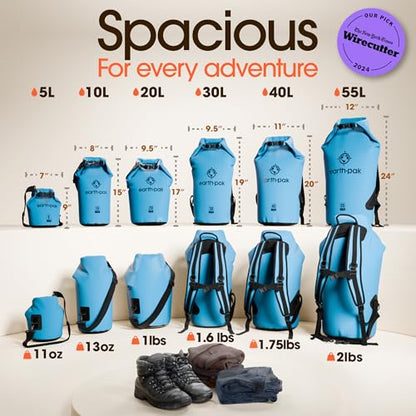 Earth Pak Waterproof Dry Bag - Roll Top Waterproof Backpack Sack Keeps Gear Dry for Kayak with Waterproof Phone Case - color: Light Blue, size: 10L