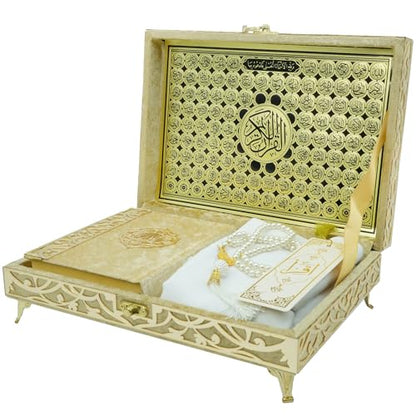 Modefa Ikra Muslim Islamic Keepsake Turkish Gift Set Holy Quran in Arabic - Ikra With Hijab and Tesbih (Gold) - color: Gold