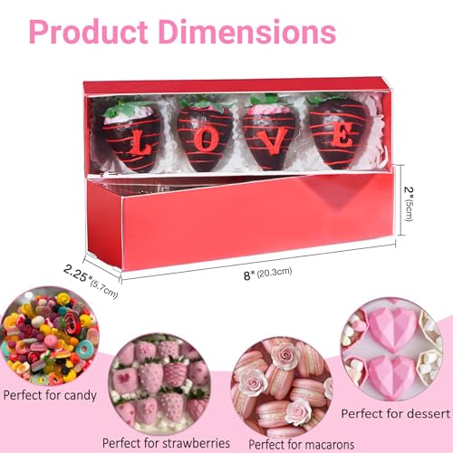 TEMLQPACK 25Pack Red Chocolate Covered Strawberry Box for 4, Macaron boxes, Long Treat Box for Truffles, Cookies, Ores, Chocolate Cocoa Bombs&Cake Ball Bakery Packaging Supplies - color: Red