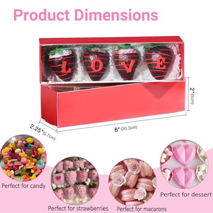 TEMLQPACK 25Pack Red Chocolate Covered Strawberry Box for 4, Macaron boxes, Long Treat Box for Truffles, Cookies, Ores, Chocolate Cocoa Bombs&Cake Ball Bakery Packaging Supplies - color: Red