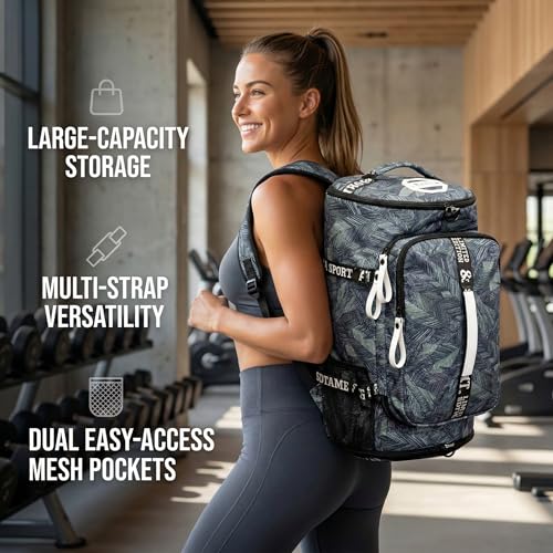 Gym Duffle Bag Backpack with Shoe Compartment,4 ways Travel Backpack for Women and Men,Multi-Functional Weekender bag with Waterproof Layer&Laptop Compartment for Fitness, Travel,Camping - color: Silver
