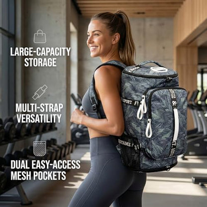 Gym Duffle Bag Backpack with Shoe Compartment,4 ways Travel Backpack for Women and Men,Multi-Functional Weekender bag with Waterproof Layer&Laptop Compartment for Fitness, Travel,Camping - color: Silver