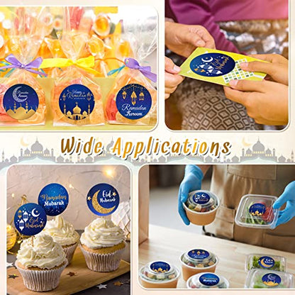Nezyo 600 Pieces Ramadan Mubarak Stickers Eid Islamic Kareem Wall Window Stickers Ramadan Envelopes Gift Bags Labels for Eid Party Decorations(Vivid Style) - style: Vivid Style