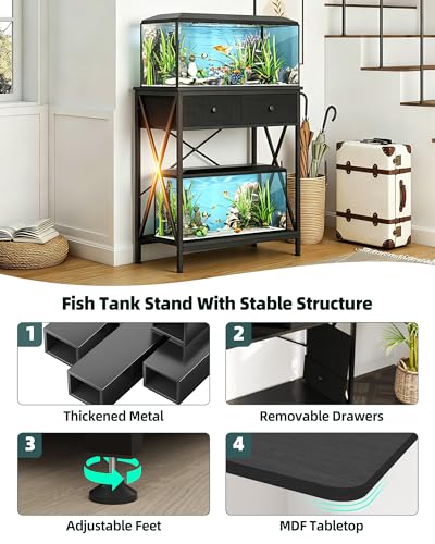 Fish Tank Stand with Drawer,40-50 Gallon Aquarium Stand Easy Assemble - color: Black, size: 40-50 Gallon