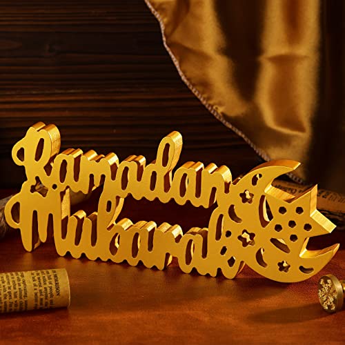 Queekay 9.8in Ramadan Mubarak Sign Table Decorations for Home Ramadan Eid Mubarak Table Decor Wooden Centerpiece Tabletop Decor for Islamic Gifts Home Office Party Decorations - style: Mubarak