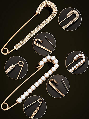 Boao 4 Pieces Women Brooch Pins Sweater Shawl Clips Faux Crystal Pearl Brooches Safety Pins Dress Shirt Clips for Women