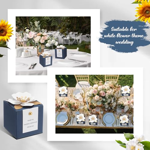 Affrolling 50 Pcs Wedding Favor Boxes with Thanks Card Square Flower Candy Boxes Paper Bridal Gift Box for Guests Wedding Bridal Shower Birthday Party Anniversary (Blue) - color: Blue