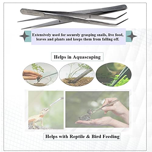 Reptile Feeding Tongs Straight Aquarium Tweezers Anti-Rust Thickened Stainless Steel Forceps, for Terrarium, Fish Tank, Snakes/Lizards/Gecko, Planting By HTI (6" - Set of 2) - size: 6" - Set of 2