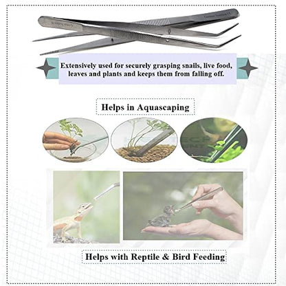 Reptile Feeding Tongs Straight Aquarium Tweezers Anti-Rust Thickened Stainless Steel Forceps, for Terrarium, Fish Tank, Snakes/Lizards/Gecko, Planting By HTI (6" - Set of 2) - size: 6" - Set of 2