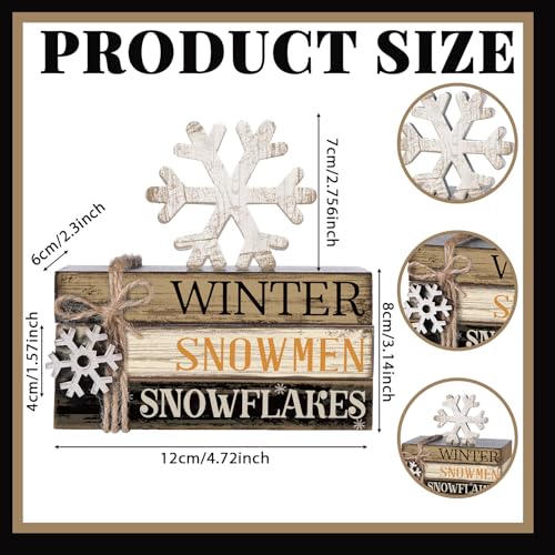 4 Pcs Winter Table Decorations Snowmmen Tiered Tray Decorations Christmas Mini Snowflake Wooden Books Signs for Office Shelf Classroom Tabletop Bookshelf - style: Winter