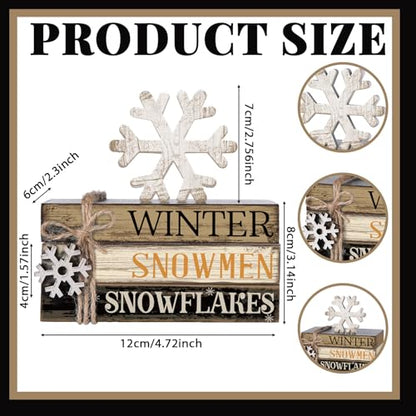 4 Pcs Winter Table Decorations Snowmmen Tiered Tray Decorations Christmas Mini Snowflake Wooden Books Signs for Office Shelf Classroom Tabletop Bookshelf - style: Winter