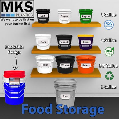 5-Gallon Bucket with Airtight Lid – Made in USA, Food Grade BPA Free Plastic, Heavy Duty Multi-Use, Metal Handle with Grip, Stackable Storage – Silver, 1 Pack - color: Silver, size: 1