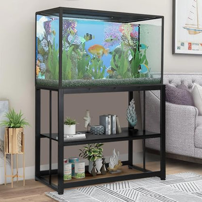 VOWNER 55-75 Gallon Fish Tank Stand, Metal Aquarium Stand, Black | 48.4" x 14.9" x 29.5" Heavy Duty Reptile Tank Stand, Adjustable 2-Tier Fish Tank Rack Shelf for Home Office, Stand Only - color: Black