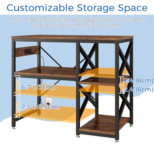 METYERRY 40-50 Gallon Fish Tank Stand with Power Outlet,Adjustable Shelf | 3 Tier Storage,660 LBS Heavy Duty Steel Frame, Fits Fish Reptile and Turtle Tanks, Stable Home Aquarium Setup - color: Rustic Brown, size: 40-50 Gallon