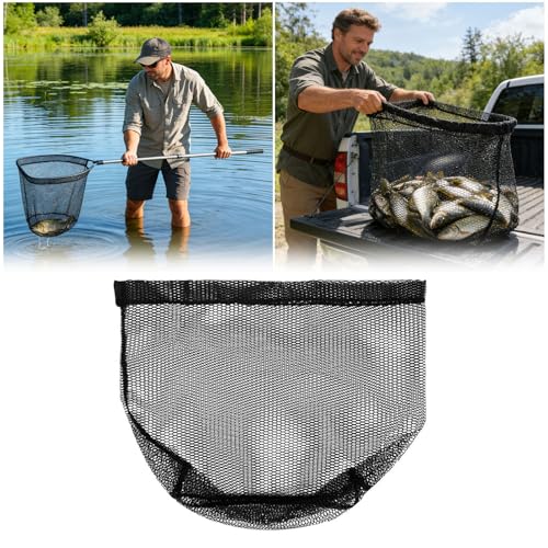 40-50cm Diameter Replacement Netting for Fishing, Nylon Mesh for Freshwater and Saltwater, Nylon Mesh Bag with A Diameter for Landing Nets, Fishing Accessories - color: Black 40cm