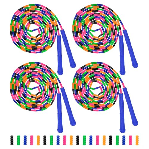 Coolrunner 16 FT Long Jump Rope(4 PACK), Double Dutch Jump Ropes Soft Beaded Skipping for Kids Adults Plastic Segmented Long Enough for 4-5 Jumpers - color: blue