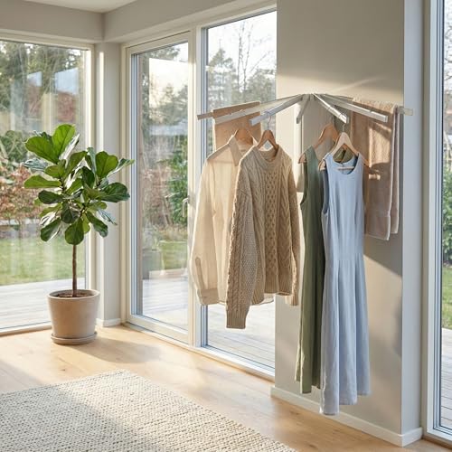 Wall-Mounted Drying Rack Clothing Foldable, Space-Saving Laundry Drying Rack with 7 Rods Perfect for Versatile Indoor and Outdoor Use in Apartment, Bathroom, RV, Balcony and Bedroom - style: Wall-Mounted