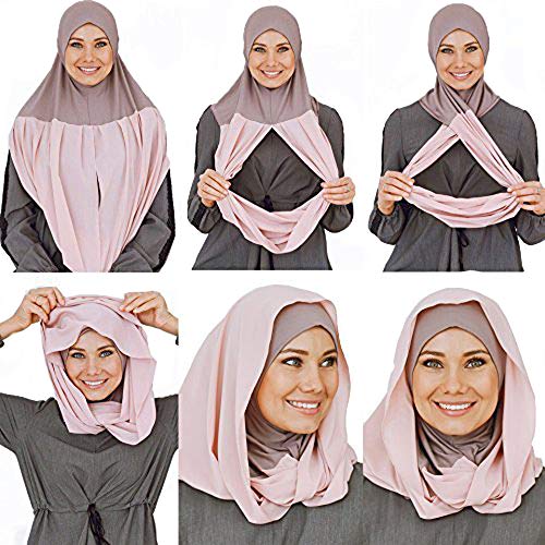 Cotton and Shiffon headscarf, instant hijab, ready to wear hijab for women - color: Powder