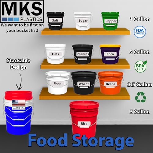5-Gallon Bucket with Airtight Lid – Made in USA, Food Grade BPA Free Plastic, Heavy Duty Multi-Use, Metal Handle with Grip, Stackable Storage – Red, 6 Pack - color: Red, size: 6