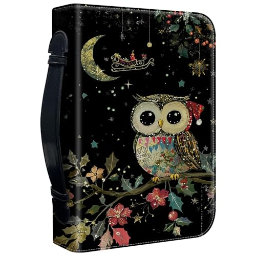 Bible Cover Case for Women, PU Leather Large Bible Cases with Zipper Fits Books Up to 12" x 9" x 2.76”, Bible Carrying Bag for Men, Christmas Owl - color: Christmas Owl