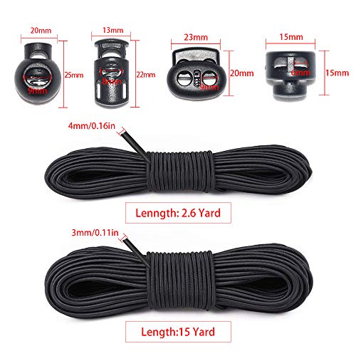 42 Pcs Cord Locks End Spring Toggle Stopper Zipper Pull Ends Fastener Buttons with 18 Yard Elastic Bungee Cord Stretch String for Drawstring, Shoelaces, Pants, Backpack, Bags, Luggage, DIY Crafting