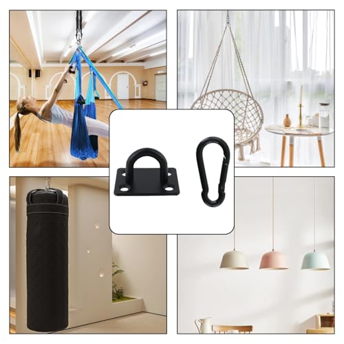 Dnyta 4Pcs Stainless Steel Ceiling Hook Pad Eye Plate Wall Mount Ring Hooks Hanging kit, Heavy Duty Marine Hardware Hook with Snap Hooks and Screws for Swing Hanging, Wall/Ceiling Mount(Medium, Black) - color: Black With Buckle, Square-shaped, size: Mediu