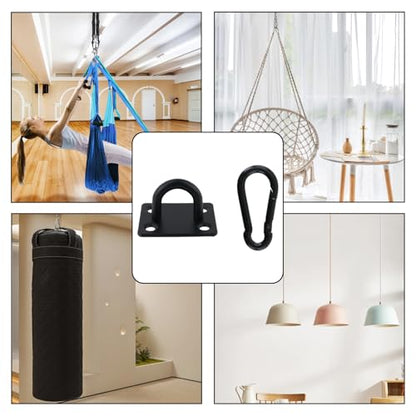 Dnyta 4Pcs Stainless Steel Ceiling Hook Pad Eye Plate Wall Mount Ring Hooks Hanging kit, Heavy Duty Marine Hardware Hook with Snap Hooks and Screws for Swing Hanging, Wall/Ceiling Mount(Medium, Black) - color: Black With Buckle, Square-shaped, size: Mediu