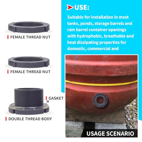 ChillWaves PVC Bulkhead Fitting 3" Double Thread Connector Adapter for Water Tank, Aquariums, Rain barrels(1-PACK) - size: 3 Inch, style: Bulkhead Fitting