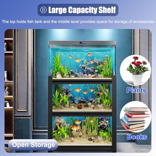 ZIMGOD Fish Tank Stand Adjustable Turtle Display Stand for 3 Fish Tanks, Steel Frame Terrariums Shelves for Farmhouse, Decorative Insect Tank Holder for Aquatic Plant(55x45 cm (21.65 x 17.7in)) - size: 55x45 cm (21.65 x 17.7in)