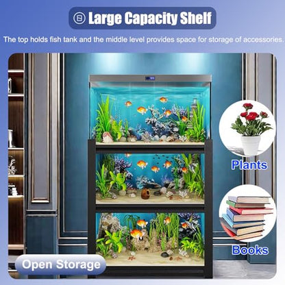 ZIMGOD Fish Tank Stand Adjustable Turtle Display Stand for 3 Fish Tanks, Steel Frame Terrariums Shelves for Farmhouse, Decorative Insect Tank Holder for Aquatic Plant(55x45 cm (21.65 x 17.7in)) - size: 55x45 cm (21.65 x 17.7in)