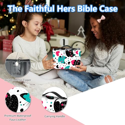 Bible Cover Case for Women, PU Leather Large Bible Cases with Zipper Fits Books Up to 12" x 9" x 2.76”, Bible Carrying Bag for Men, Cute Smiling Cat - color: Cute Smiling Cat