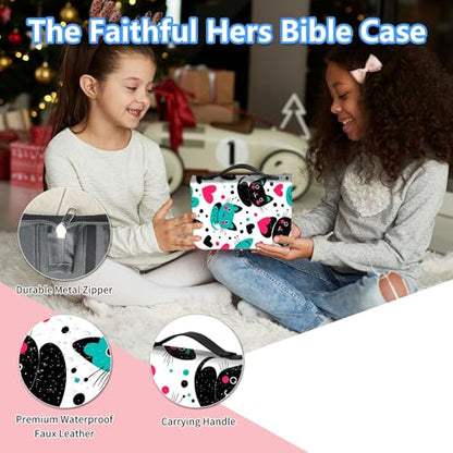 Bible Cover Case for Women, PU Leather Large Bible Cases with Zipper Fits Books Up to 12" x 9" x 2.76”, Bible Carrying Bag for Men, Cute Smiling Cat - color: Cute Smiling Cat