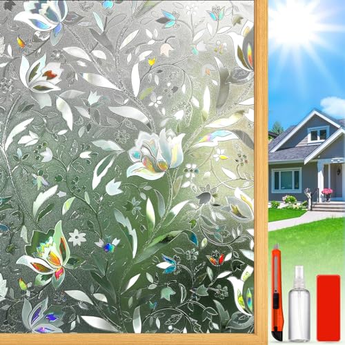 Reusable Static Cling Rainbow Window Privacy Film Decorative, Stained Glass Window Clings for Home Glass Doors, 23.6" by 78.74" - color: Clear, size: 23.6 Inch * 78.74 Inch