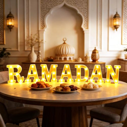 Aurelema Sukkot Large LED Letter Sign LED Lights Battery Powered Table Decoration for Party Gift Tabletop Decoration(Ramadan) - size: 8.27 inches, style: Ramadan