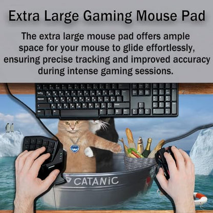 XXL Mouse Pad - Funny Cats Desktop Computer Mat, Large Desk Pads, Non-Slip Rubber Base Waterproof with Stitched Edges, 35.4" X 15.7" for Work/Game/Office/Home - color: Funny Cats