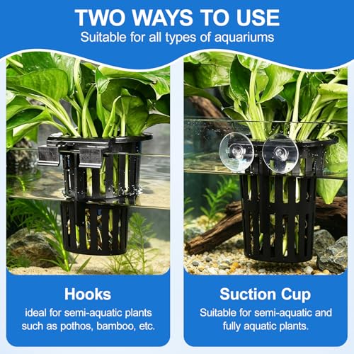 4Pack Aquarium Plant Holder ，Suction Cups and Hooks for Fish Tank Aquaponic Plant Cultivation and Different Tank Thickness，Black