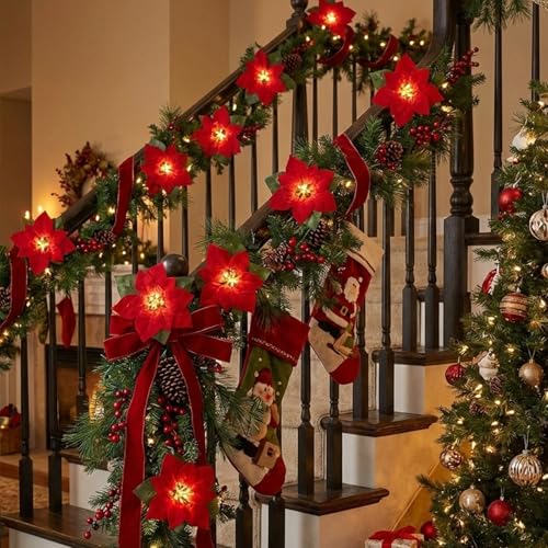 Christmas Red Flower String Lights Plug in, 8.5Ft Red Christmas Decorations Lights Outdoor with 10 LED Flowers Lights, Hanging Flowers Fariy String Lights for Holiday Party Window Home Birthday Decor - color: Red Flower