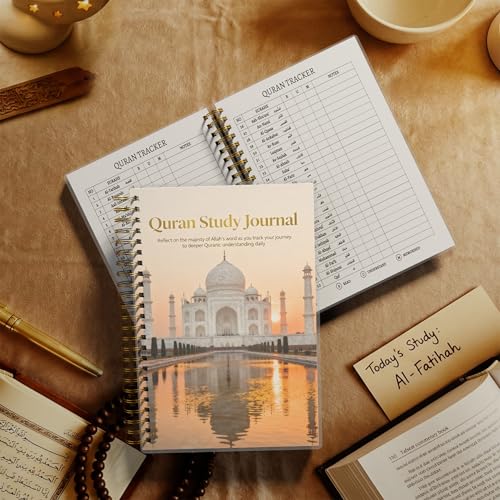 Premium Quran Study Journal - A5 Spiral Bound Islamic Reflection Notebook with 120 Pages 100gsm Thick Paper - Arabic & Translation Tracker for Daily Quranic Study, Memorization & Ramadan Gifts (Sunset Mosque) - color: Sunset Mosque