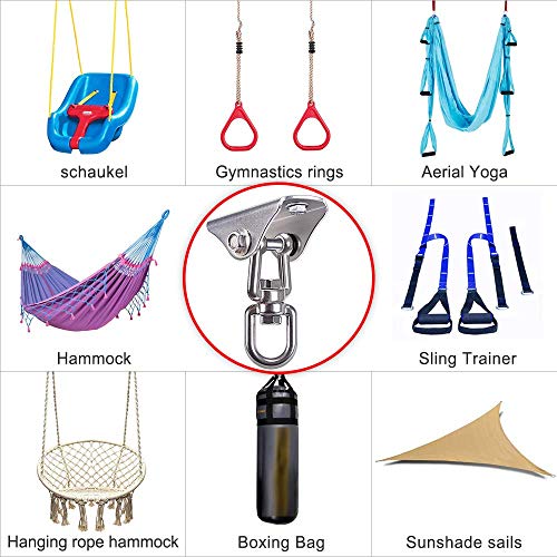 SELEWARE Heavy Duty Swing Hanging Kit: 1000LB Capacity Stainless Steel Swing Chains + Ceiling Mount with Swivel Hook for Hammocks, Punching Bags, Yoga Swings & Playground Sets